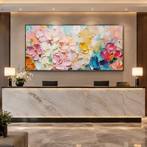 Pintura de Flores Texturizada en 3D, Acrílica, Pintada a Mano, Arte Floral Abstracto Moderno sobre Lienzo con Marco para Decoración de Sala de Estar u Hotel - Product Image 3