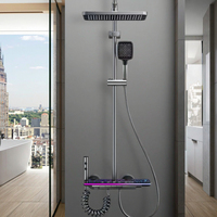 Set Shower Atmosfer Cerdas Tiga Tuas Abu-abu dengan Layar Digital, Tombol Piano, Katup Keramik, Semprotan Hujan Lembut, Fitur Pause, untuk Villa