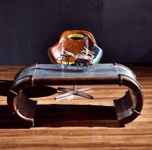 Tavolino da Caffè in Legno e Alluminio Stile Industriale Antico per Soggiorno e Sala da Pranzo - Product Image 5