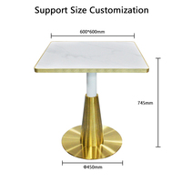 Table à manger minimaliste en acier inoxydable avec bords dorés en titane dessus en pierre artificielle carrée grands meubles importés