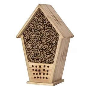 Native Mason Bee and Leaf Knife Bee House Bamboo hollow tube and flame treated wood Tree or wall hanging