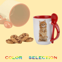 Mug à café personnalisé avec logo par sublimation avec cuillère 11 oz Mug en céramique vierge avec poignée intérieure colorée Fournisseur de sets de mugs