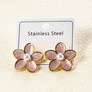 1 Paire de Boucles d'Oreilles Clous Florales Néo-Gothiques Colorées Tendance en Acier Inoxydable Plaqué Or Grandes Gouttes d'Huile Cadeau de Mariage pour Femme - Product Image 5