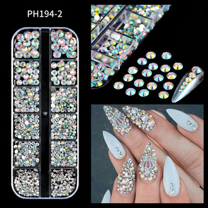 AB Rhinestones 3D reçine Nail Art aksesuarları beyaz renkli Flatback kristal Rhinestones 12 izgaralar uzun şerit tırnak Rhinestones - Product Image 1