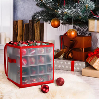 Boîte de rangement transparente pour ornements de Noël, 64 grilles, conteneur de rangement pour décoration de vacances avec séparateur