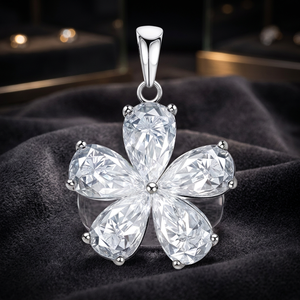 Collar con Colgante de Flor, Plata 925, Cristal, Corte de Pera, Engaste de Garras, Estilo Clásico, Unisex, Uso Diario - Product Image 3