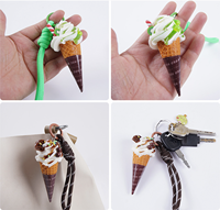 Porte-clés en résine 3D en forme de fruits tressés (fraise, mangue, crème glacée, sucette glacée), miniatures de simulation de nourriture