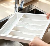 Organizador de cubiertos expandible para cajones, bandeja divisora ajustable con hebilla para utensilios de cocina, separador de almacenamiento de cubiertos.