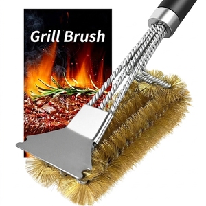 Brass Grill Brush 3-in-1 BBQ Grill Brush with Stainless Steel Scraper for Outdoor <b>Gas</b> Charcoal Grill - Product Image 1