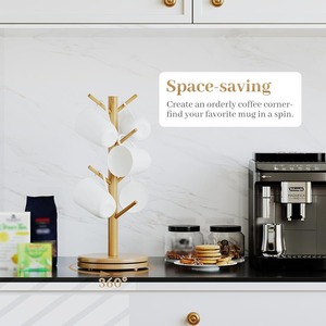 Bamboo <strong>Mug</strong> <strong>Tree</strong> with Thick Base Rotating <strong>Wooden</strong> Coffee <strong>Mug</strong> Holder for Countertop, Sturdy Stand for Large Cups Non-Slip - Product Image 5