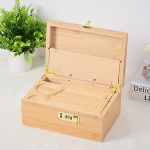 Wholesale Customize Bamboo Smoking Accessories <b>Stash</b> <b>Box</b> with Lock Combo Kit Wooden Rolling Tray Smell Proof Herb Storage Case - Product Image 3