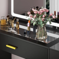 Coiffeuse de maquillage 45.2 ''avec miroir éclairé par LED et tabouret de rangement Coiffeuse en verre trempé Bureau de coiffeuse élégant et robuste