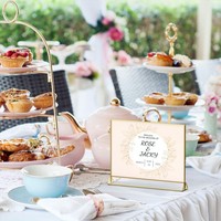 Porte-numéro de table en acrylique transparent avec bordure dorée, cadre double face pour mariage, fête, restaurant, menus
