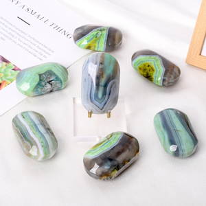 Venta al por mayor de piedras de ágata verde ovaladas con banda, piedras de ágata para recuerdo - Product Image 3