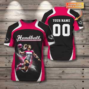 Maglia da pallamano personalizzata rosa e nera con nome e numero, maglietta sportiva personalizzata per donne e uomini, uniformi da squadra - Product Image 1