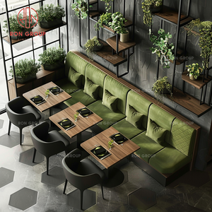Meubles modernes pour cafés et salons de thé, chaises en velours vert, tables de restaurant en bois massif, canapé en velours durable, banquette - Product Image 4