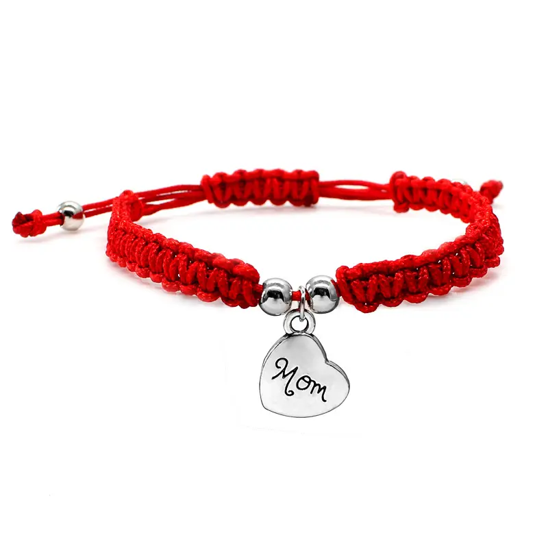 Hainon Handmade braided rope bracelet heart-shaped pendant MOM Mother's Day gift bracelets