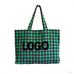 Túi tote vải canvas kẻ ô vuông nữ, quai dài, họa tiết hình học dễ thương, thời trang, dùng để đi mua sắm - Product Image 2