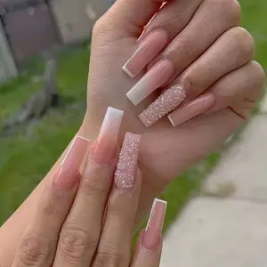 Diamant dekorierte Press Designs French Fake Nail Buntes Gel Drücken Sie auf die Nägel Falsches Set Mit Jelly Kleber Aufkleber Nagel haut Push