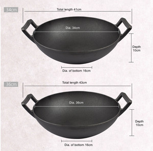 Meilleure vente <span class=keywords><strong>Wok</strong></span> <span class=keywords><strong>en</strong></span> <span class=keywords><strong>fonte</strong></span> chinoise <span class=keywords><strong>Wok</strong></span> <span class=keywords><strong>en</strong></span> <span class=keywords><strong>fonte</strong></span> pré-assaisonné avec 2 poignées - Product Image 4