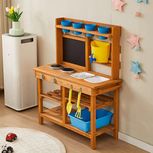 Cocina de Juguete de Madera con Fregadero, Estufas de Juguete, Dispensador de Agua y Estantes - Cocina de Juego Resistente para Exteriores y Diversión en el Patio Trasero - Product Image 4