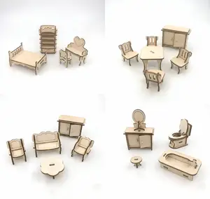 Nice Design Doll's House Miniature Furniture Kitchen Table Playhouse Toys Mini Toy Furniture Children's Wooden Block Puzzle Set