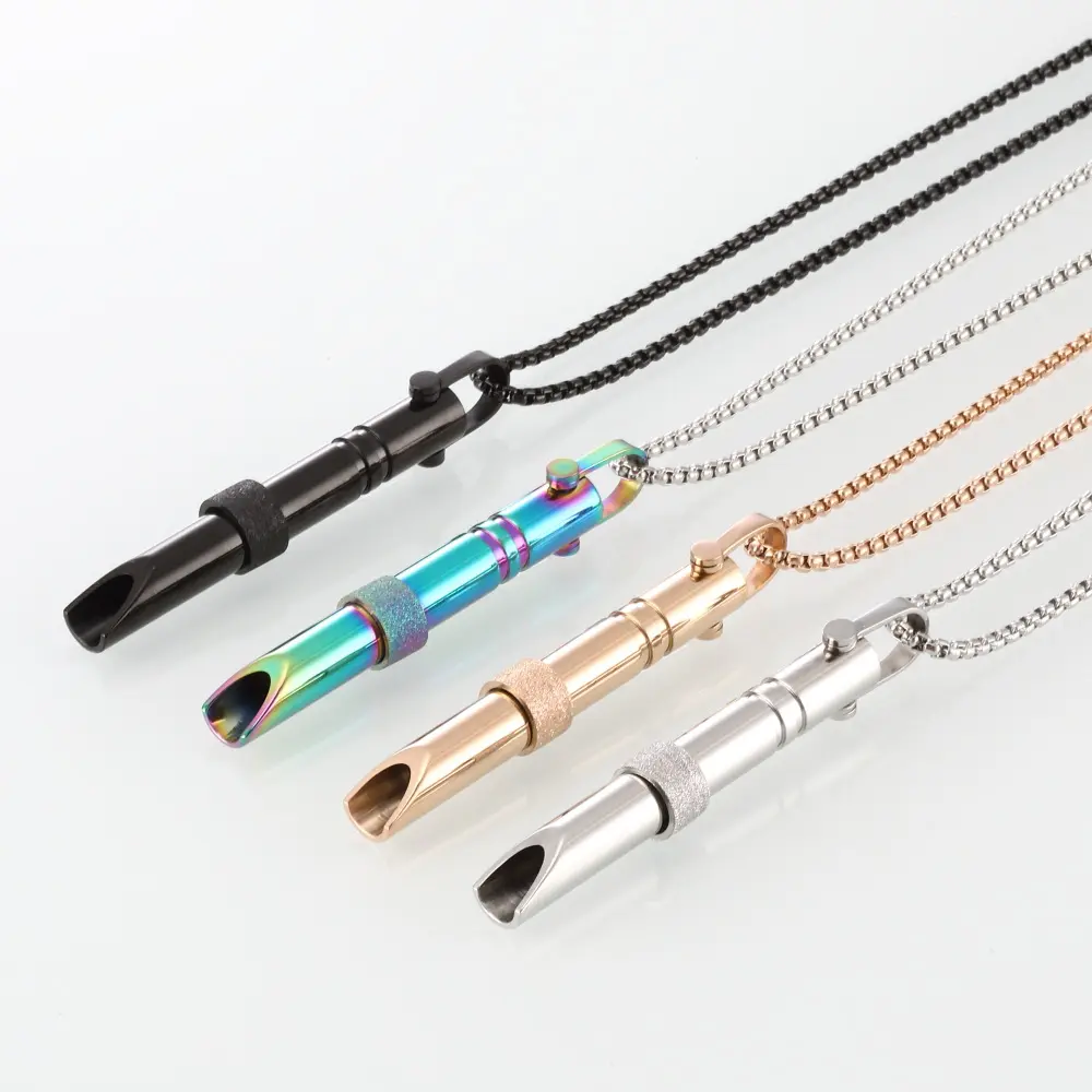 NUORO Retro Stainless Steel Meditation Mindfulness Jewelry Personality Regulate Breathing Relief Stress Whistle Pendant Necklace