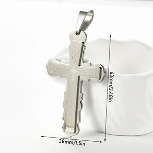 Pendentif Croix Grande Taille en Acier Inoxydable Vintage pour Femme et Homme, Chaîne Hip Hop, Bijou Amulette Gravé avec la Prière du Seigneur Catholique, Cadeau - Product Image 2