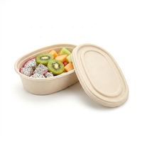 Hete Aanbieding Eco-vriendelijke Ovale 500ml Suikerriet Bagasse Wegwerp Schaal met Deksel 17oz Elliptische Magnetronbestendige Voedselcontainer voor Afhaalmaaltijden