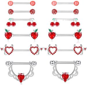 Joyería de moda al por mayor de alta calidad, piercing para pezón de acero inoxidable con circonita y esmalte, en forma de corazón de cereza, joyería sexy. - Product Image 5