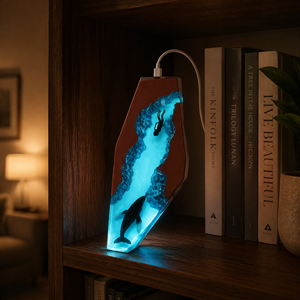 Lampe de <span class=keywords><strong>nuit</strong></span> LED en résine et bois, scène sous-marine, plongeur, baleine, décoration océanique, lumière ambiante USB, cadeau personnalisé pour chambre à coucher, salon - Product Image 2