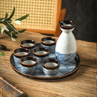Ensemble de tasses à saké en porcelaine à motif vague bleue ESTICK, style japonais, plateau de service, glaçure peinte à la main, coffret cadeau, pour la maison