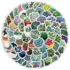 Yeni 100 adet yeşil saksı bitki estetik karikatür etli etiket