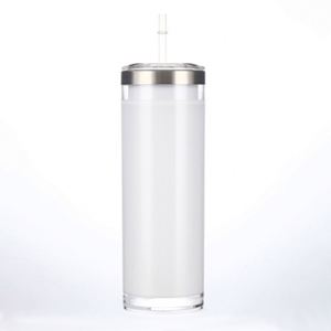 Gobelet droit isotherme en acier inoxydable 304 de 20 oz, blanc, vierge pour sublimation, à personnaliser, effet globe à neige pailleté - Product Image 3