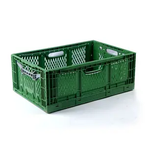 Plastic Vegetable Collapsible Storage Crate Folded Vented Basket Mechanical Handle Folding Fruit Crates for Sale