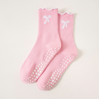 Chaussettes de yoga antidérapantes à volants pour femme, idéales pour le Pilates et la barre, avec motif tricoté et nœuds à la manchette