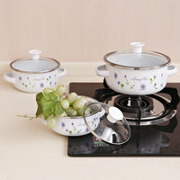 Ensemble de casseroles en émail à motifs floraux personnalisés, 3 pièces, ustensiles de cuisine en métal, commande minimum de 100 pièces pour le camping