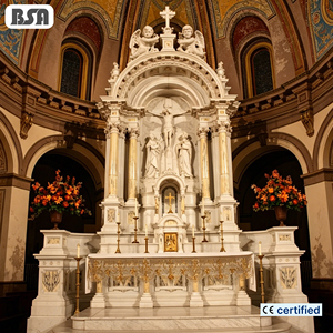 Autel Catholique en Marbre Sculpté à la Main BSA avec Crucifixion et Anges, Style Baroque, Autel de Sanctuaire d'Église, Certifié CE - Product Image 1