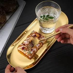 Style nordique Snack Plat Pain Gâteau Assiette À Dessert En Acier Inoxydable Doré Ovale BBQ Assiette Cuisine Coréenne Vaisselle Plateau À Fruits - Product Image 2
