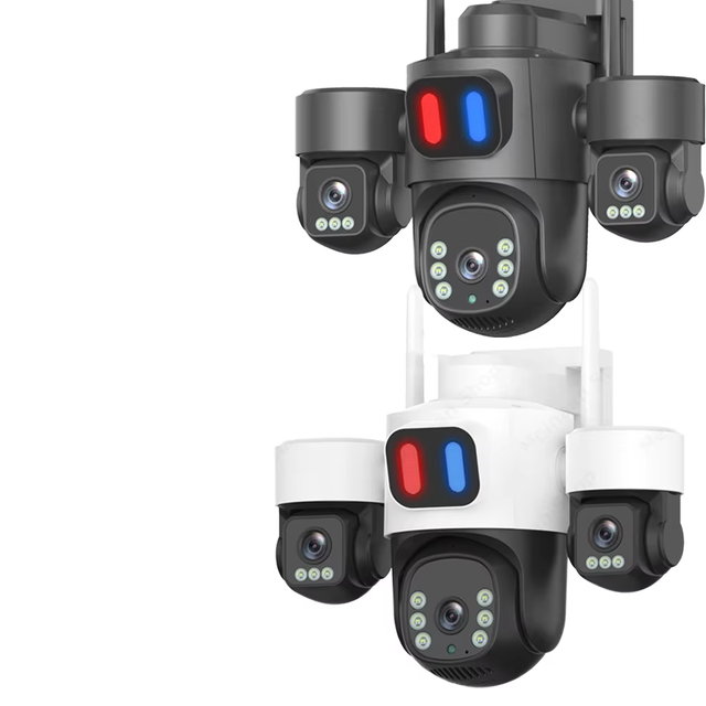 Outdoor Wifi Solar Camera Three Lens Motion Detection Red Blue Alarm IP66 Waterproof Security Solar Camera 4G Sim Card