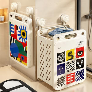 Panier à linge pliable mural rectangulaire avec ventouse pour salle de bain et usage domestique - Product Image 1