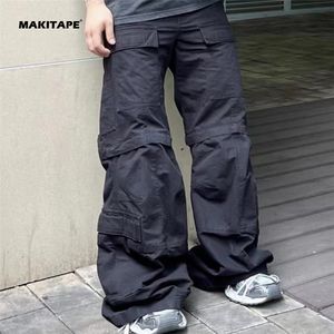 Pantalon cargo évasé démontable à fermeture éclair en nylon délavé vintage TS021 Ribstop pour hommes - Product Image 1