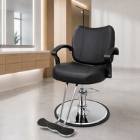 Fauteuil de Barbier Professionnel Pivotant en Cuir PU avec Accoudoirs et Piètement Métallique pour Salon de Coiffure – Vente en Gros, Export Direct