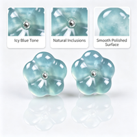 Boucles d'oreilles en jadéite bleu glacial naturel en forme de fleur de prunier, type A, en jade guatémaltèque, pour femmes, vente en gros