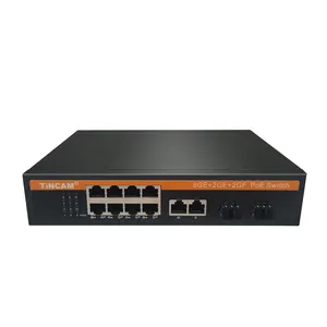 TiNCAM Gigabit 8 * Poe + 2 * Uplink + 2 * SFP Port Poe Switch 120W Convertidor de fibra a Ethernet no administrado Poe Interruptor inteligente de energía incorporado