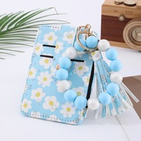 Dompet Kartu Berumbai Bunga Manik-Manik Silikon dengan Tali Gantungan untuk Wanita, Dompet Kecil, Gelang Tangan
