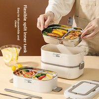 Recipiente Térmico de Acero Inoxidable con Bandeja Interior Dividida Extraíble, Doble Capa, Hermético, Portátil, para Alimentos