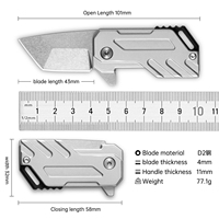 Mini couteau de poche pliant à lame Tanto en acier D2, épaisseur 4 mm, manche en acier inoxydable finition Stone Wash, ouverture par glissement, porte-clés EDC pour extérieur