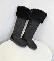En stock, chaussures d'hiver en véritable peau de mouton et laine, bottes de neige de luxe à hauteur du genou