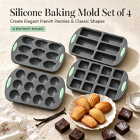 Ensemble de moules à pâtisserie en silicone, 4 pièces, moules à madeleines et à brownies avec poignées pour la cuisson au four